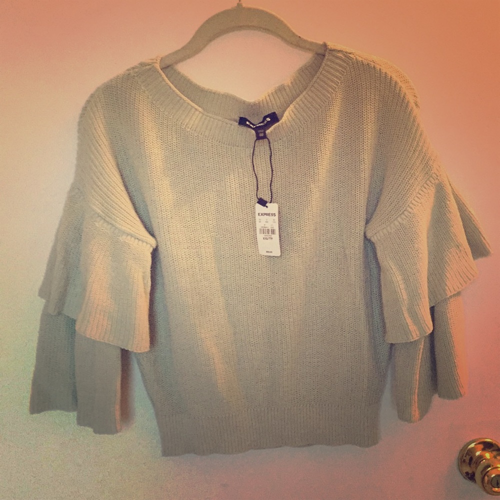 Express 2 tier flutter sleeve sweater mint green